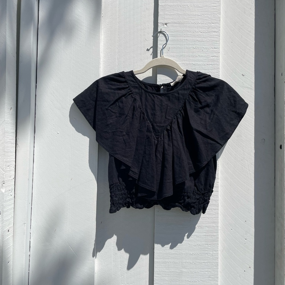 Black Cropped Blouse with Puffy Sleeves